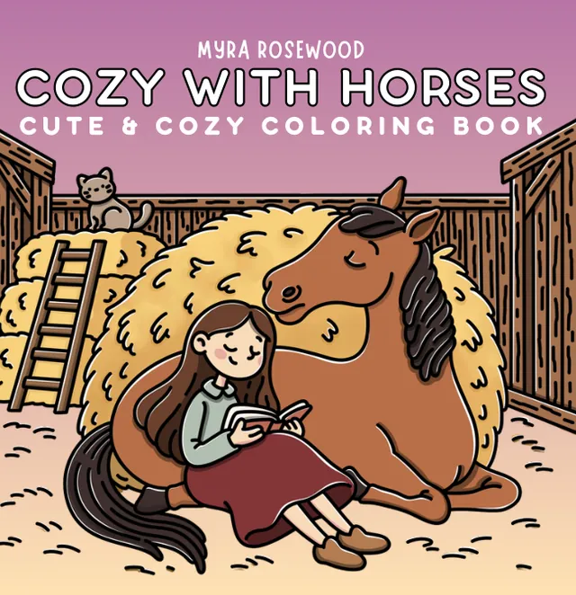 Cover of Cozy with Horses coloring book by Myra Rosewood