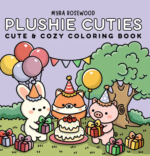 Cover of Plushie Cuties coloring book by Myra Rosewood