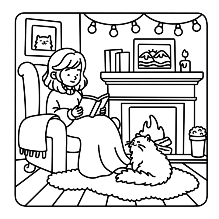 Cute cat coloring page preview